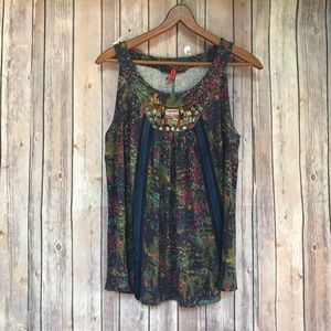 Anthropologie  Beaded Top L boho spring floral🏝